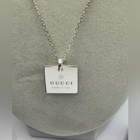 Gucci Sterling Silver Square Pendant & Chain - Picture 2 of 3